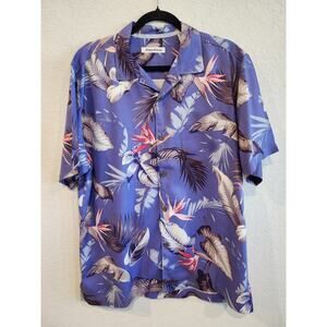 Tommy Bahama 100% Silk Hawaiian Shirt Bird of Paradise Floral Blue Men’s Size M
